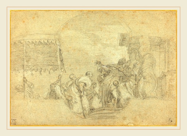 Sebastiano Conca, Italian (1680-1764), A Bishop Blessing a King, black chalk heightened with white