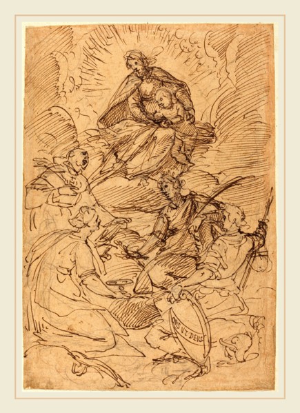 Giovanni Battista Paggi, Italian (1554-1627), The Madonna and Child in Glory Adored by Saints, pen