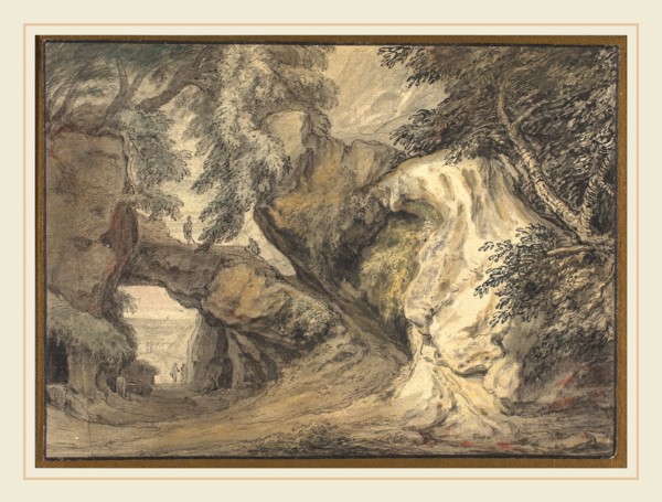 Isaac de Moucheron, Dutch (1667-1744), Landscape with a Natural Arch, watercolor and pen and black