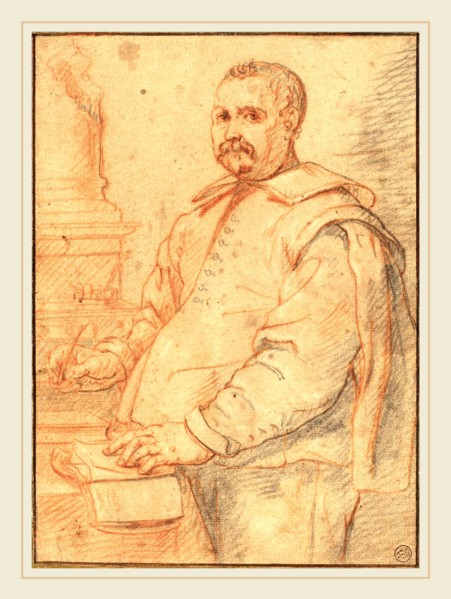 Cornelis Visscher, Dutch (1629-1662), A Scribe, red and black chalk on laid paper