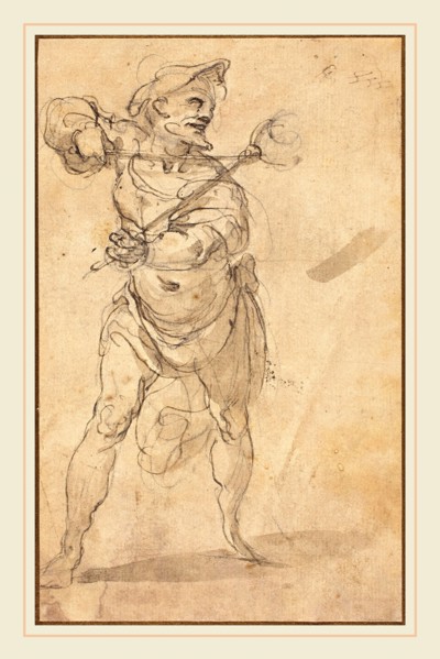 Jacopo Zucchi, Italian (c. 1541-c. 1590), A Tormentor With Tongs, pen and black ink with gray-brown