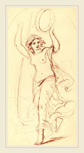 William Edward Frost, British (1810-1877), Dancing Woman with a Tambourine, pen and red ink over