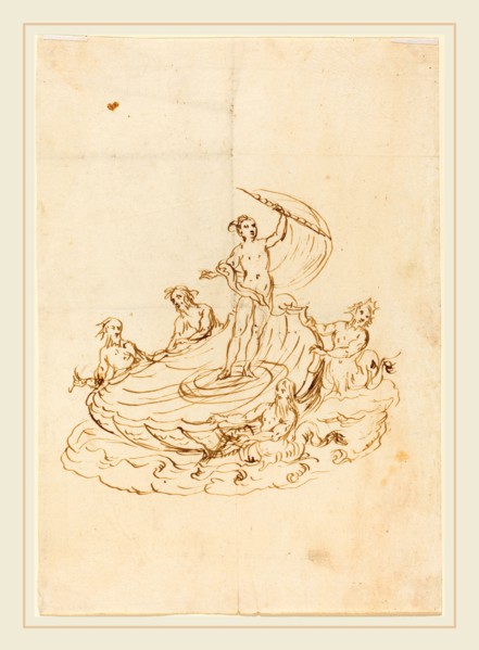 Italian 17th Century, A Design for a Saltcellar, pen and brown ink over black chalk on laid paper