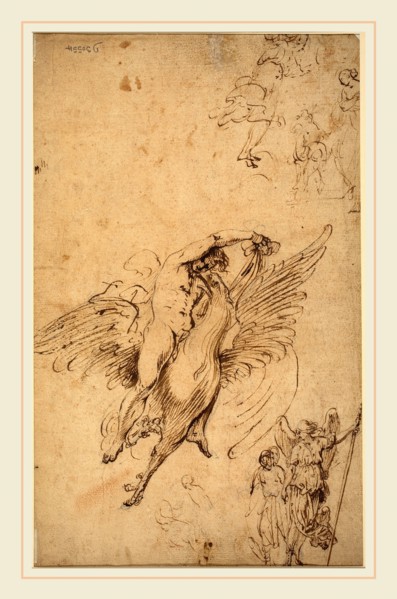 Italian 17th Century, Ganymede, pen and brown ink over black crayon