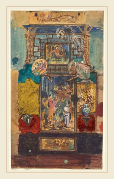 Robert Caney, British (1847-1911), Stage Set Consisting Of Painted Panels, Fabrics, And Fans,