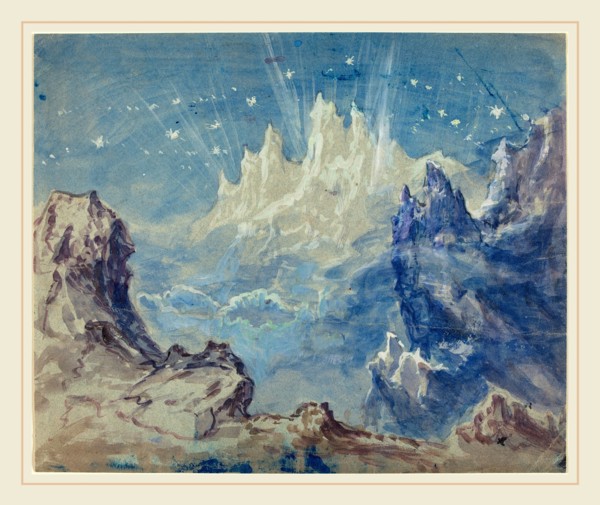 Robert Caney, British (1847-1911), Fantastic Mountainous Landscape with a Starry Sky, watercolor