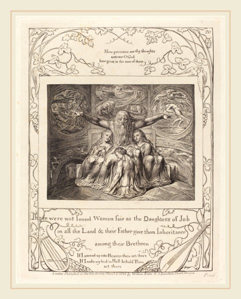 William Blake, British (1757-1827), Job and His Daughters, 1825, engraving on India paper
