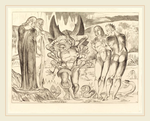 William Blake, British (1757-1827), The Circle of the Thieves; Agnolo Brunelleschi Attacked by a