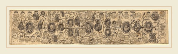 British 17th Century, Family Tree with Portraits of Henry VII, Henry VIII, Elizabeth, James, and