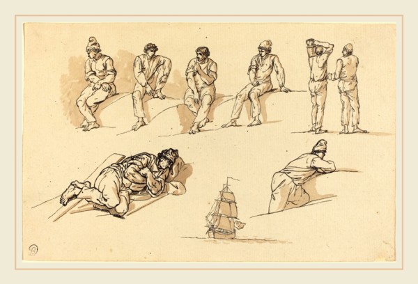 Vernet, Eight Studies of Figures and a Ship at Sea