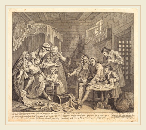William Hogarth,English, (1697-1764), A Rake's Progress: pl.7, 1735, etching and engraving