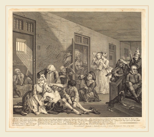 William Hogarth,English, (1697-1764), A Rake's Progress: pl.8, 1735, etching and engraving