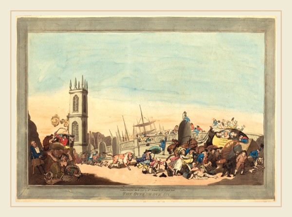 Thomas Rowlandson, British (1756-1827), The Overdrove Ox, 1787, hand-colored etching and aquatint