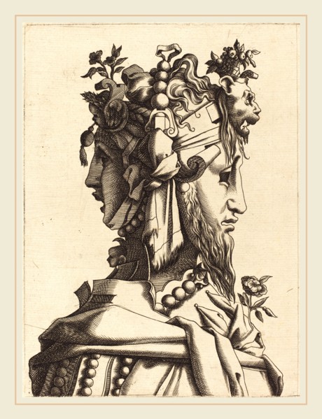 French 16th Century after René Boyvin or Pierre Milan, Bust of a Woman in an Extravagant Costume,