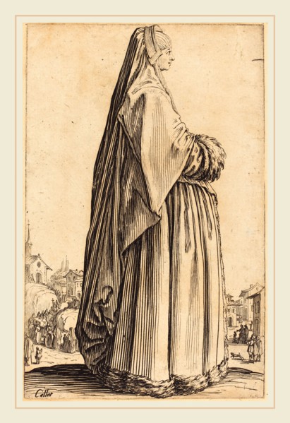 Jacques Callot, French (1592-1635), Noble Woman Wearing a Veil and a Dress Trimmed in Fur, c.
