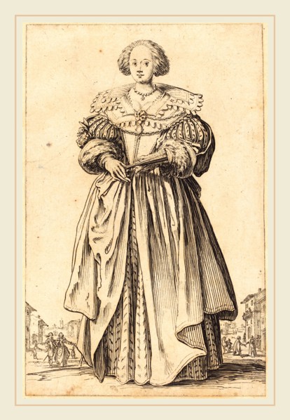 Jacques Callot, French (1592-1635), Noble Woman with Fan, c. 1620-1623, etching