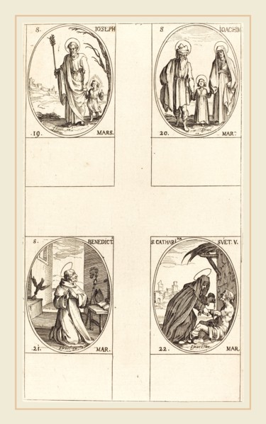 Jacques Callot, French (1592-1635), St. Joseph; St. Joachim;  St. Benedict, Abbot; St. Catharine of