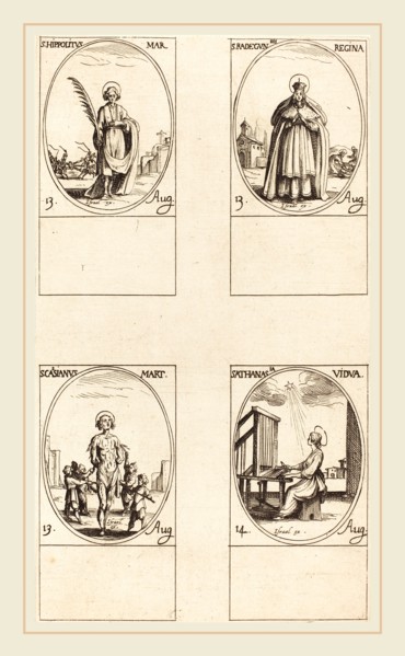Jacques Callot, French (1592-1635), St. Hippolytus; St. Radegund, Queen; St. Cassian; St.