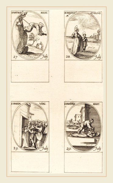 Jacques Callot, French (1592-1635), St. Pantaleon; Sts. Nazarius and Celsus; St. Martha; St.