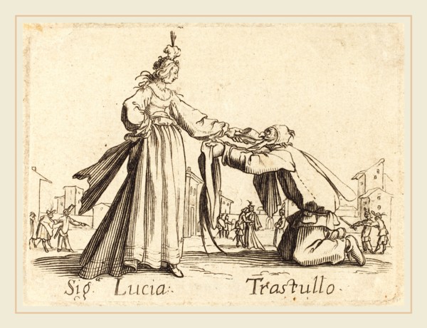after Jacques Callot, Signa. Lucia and Trastullo, etching
