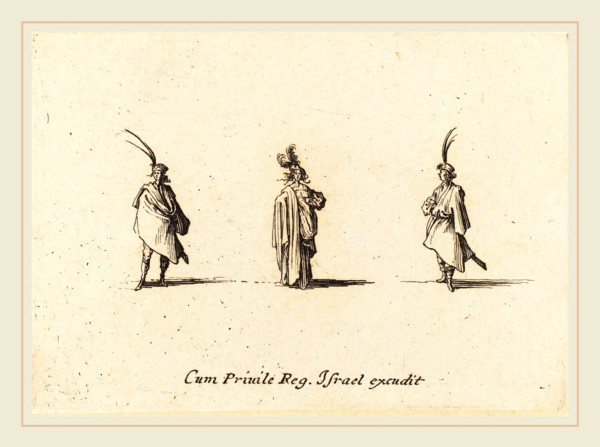 Jacques Callot, French (1592-1635), Lady in Long Cloak, and Two Gentlemen, probably 1634, etching