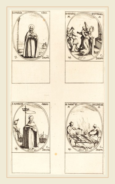 Jacques Callot, French (1592-1635), St. Othilia; Sts. Nicasius & Eutropia; St. Agnelus; Sts. Thyrs'