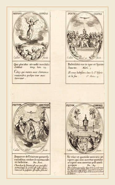 Jacques Callot, French (1592-1635), Ascension; Pentacost; Trinity; Corpus Christi, etching
