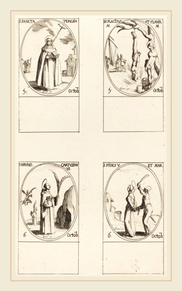Jacques Callot, French (1592-1635), St. Theresa; St. Placidus and Flavia; St. Bruno; St. Faith,