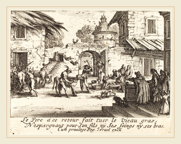 Jacques Callot, French (1592-1635), Killing the Fatted Calf, etching