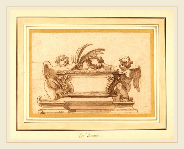 Ciro Ferri, Italian (1634-1689), Study for a Reliquary Sarcophagus, pen and brown ink with brown