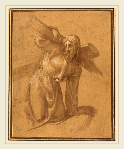Francesco Salviati, Italian (1510-1563), Christ Falling under the Cross, pen and brown ink with