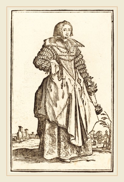 after Jacques Callot, Noble Woman with Large Collar, woodcut