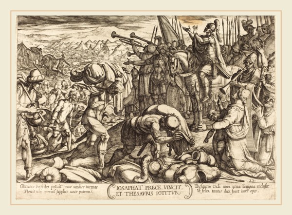 Antonio Tempesta, Italian (1555-1630), Josaphat Thanking God for His Victory, 1613, etching