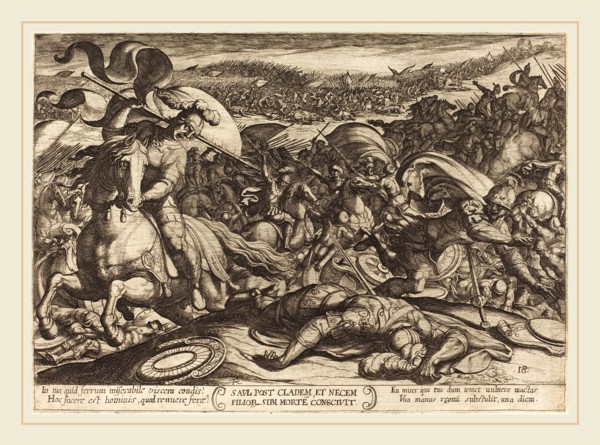 Antonio Tempesta, Italian (1555-1630), Saul Kills Himself after the Defeat of his Army by the