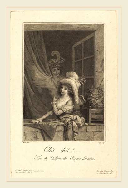 Jacques-Louis Copia after Jean-Baptiste Mallet, French (1764-1799), Chit chit, stipple engraving