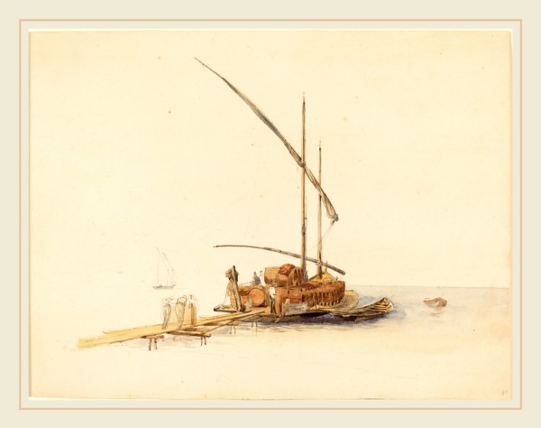Johann Jacob Ulrich, Swiss (1798-1877), Wine Barrels Loaded onto a Sailing Barge at Vevey, c. 1850,