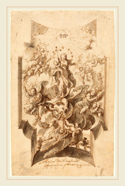 Melchior Steidl, Austrian (1657-1727), The Immaculate Conception, 1711, pen and brown ink with gray