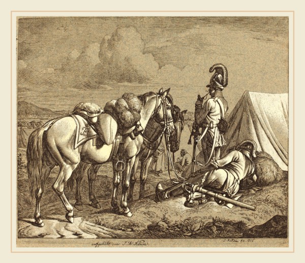 Johann Adam Klein, German (1792-1875), Austrian Dragoons, 1816, etching heightened with white on
