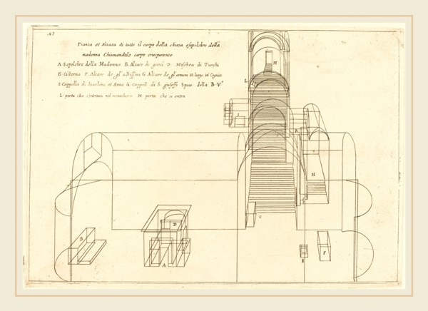 Jacques Callot, French (1592-1635), Plan and Elevation of the Church of the Madonna's Sepulchre,