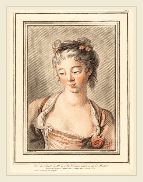 Louis-Marin Bonnet after FranÃ§ois Boucher, French (1736-1793), Bust of a Young Woman Looking Down,
