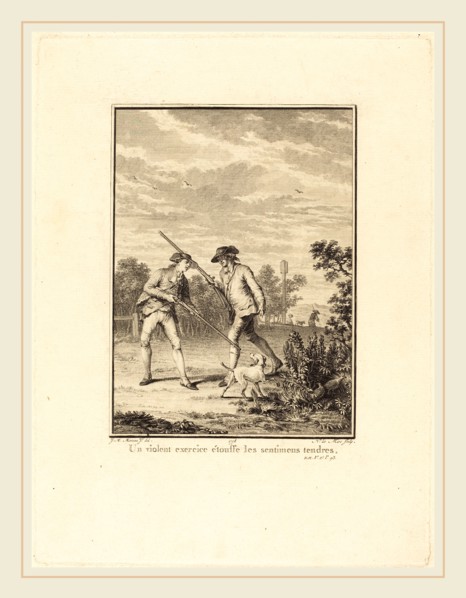 NoÃ«l Le Mire after Jean-Michel Moreau, French (1724-1801), Un violent exercice étouffe les