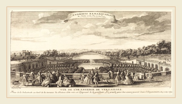 Jean-Baptiste Rigaud, French (active 1752-1761), Vue de l'Orangerie de Versailles, etching and