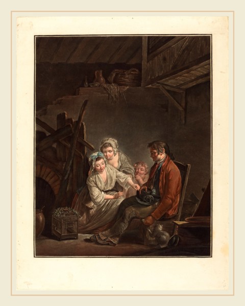 Jean-FranÃ§ois Janinet after Jean Jacques Lagrenee, French (1752-1814), L'oisseau prive, color