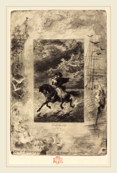 Félix-Hilaire Buhot, French (1847-1898), Ryno et Hermangarde, 1879-1880, etching, drypoint,