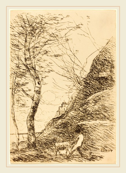 Jean-Baptiste-Camille Corot, French (1796-1875), Shepherd Struggling with a Goat (Berger luttant