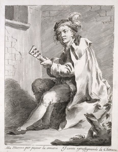 A Seated Man Playing a Guitar