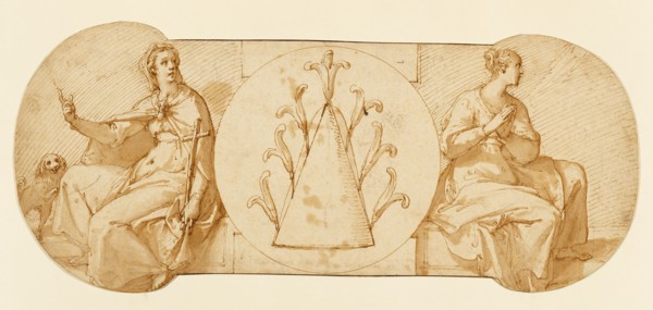 Allegories of Faith and Hope, Flanking the Zuccaro Emblem