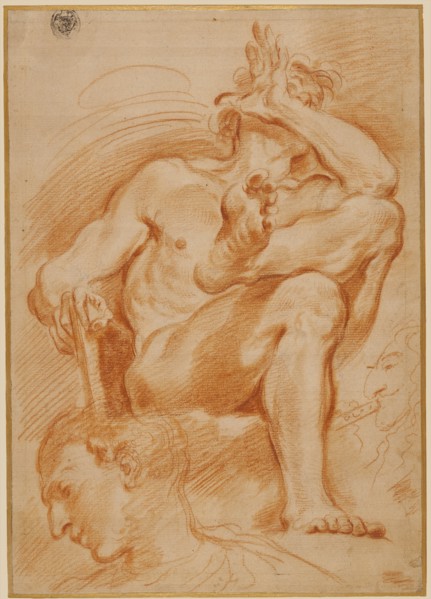 Sheet of Studies: A Seated Nude Man, A Youthful Head and a Caric
