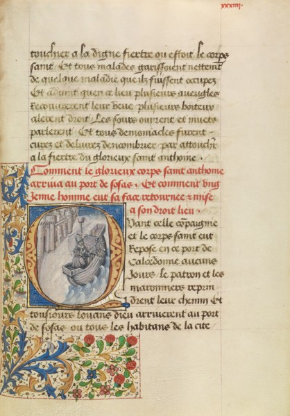 Initial Q: The Ship of Bishop Theophilus with the Reliquary Shri
