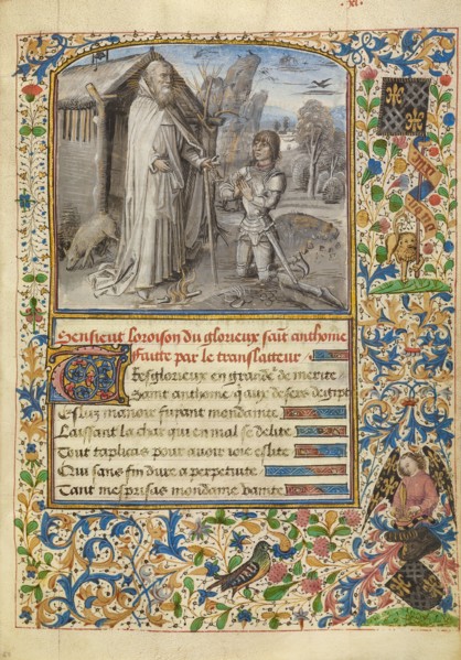 A Young Knight in Armor Kneeling in Prayer before Saint Anthony